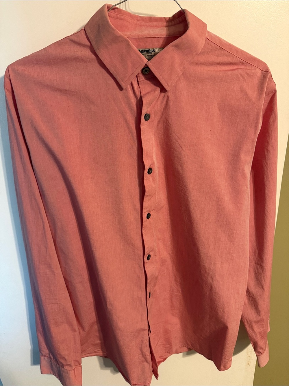 Express Men's Coral-Pink Button Down Shirt